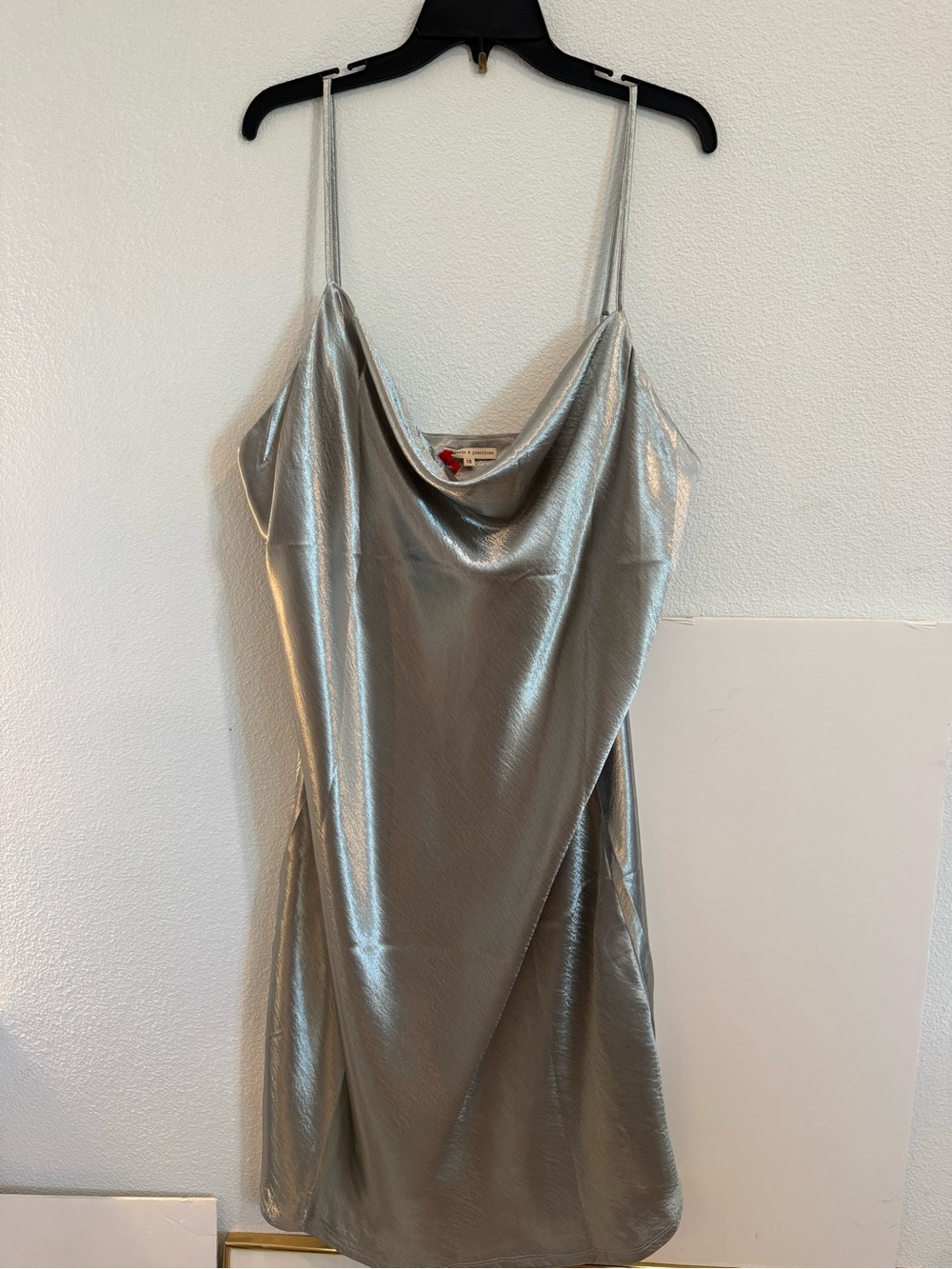 Standards & Practices Silver Metallic Cowl Neck Slip Dress Size 18 NWT
